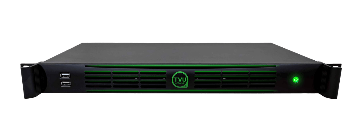 TVU VS3550 rack-mount (1U) high-power server with dual internal power supplies and SMPTE 2110 I/O.