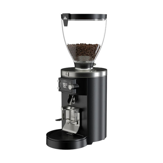 Black Mahlkönig E80W GbS grinder from a side angle
