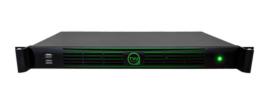 TVU VS3550 rack-mount (1U) high-power server with dual internal power supplies and SMPTE 2110 I/O.