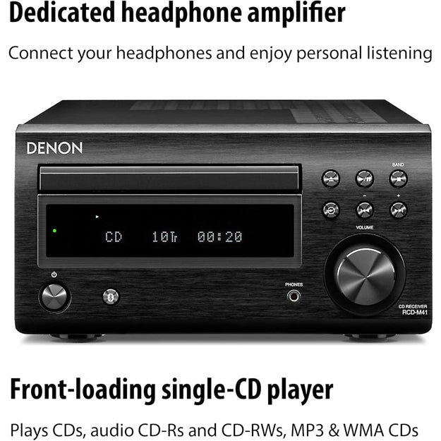 Denon RCD-M41 CD Receiver (With Bluetooth & FM Tuner) - Black