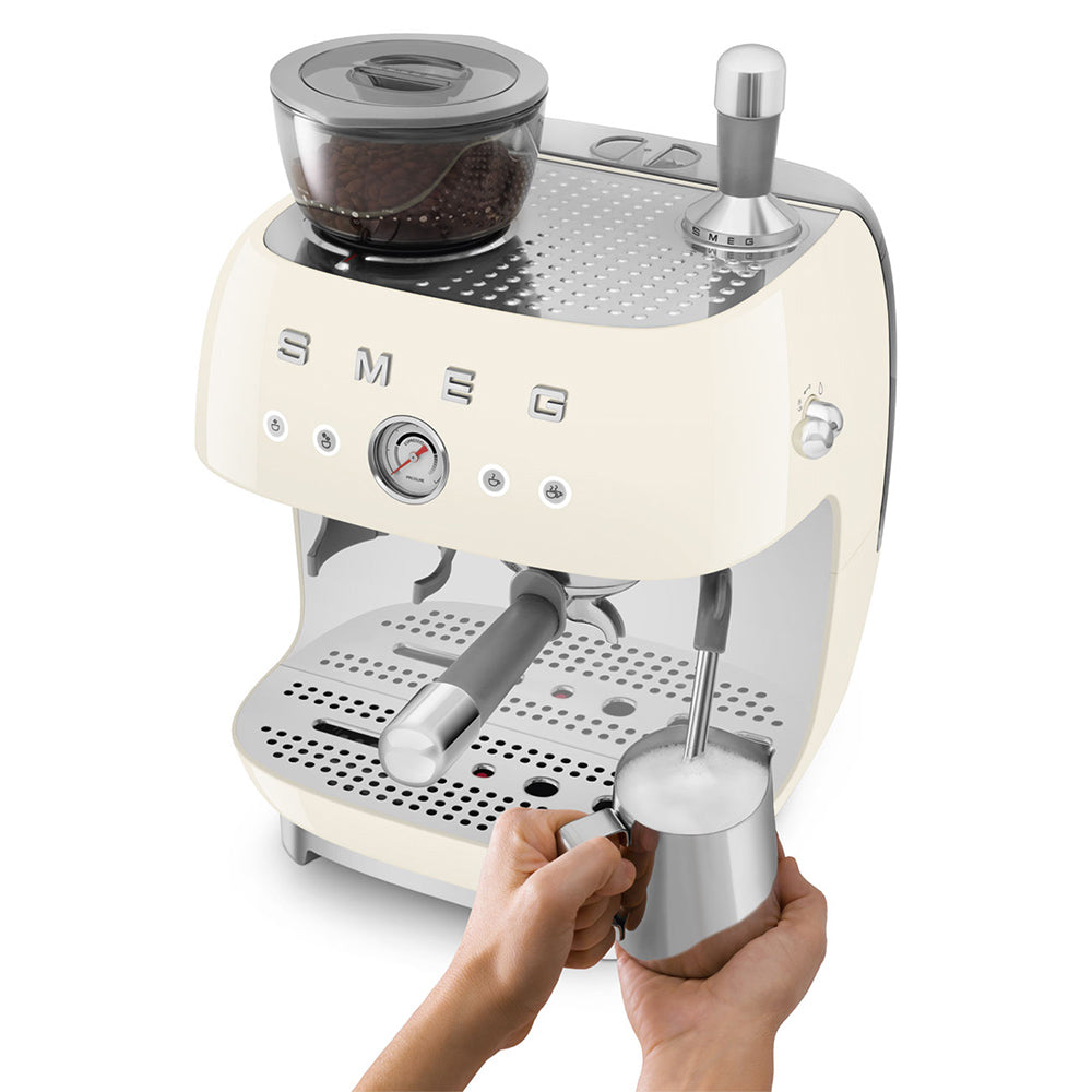 Smeg Retro Manual Espresso Coffee Machine with Grinder Cream EGF03CR