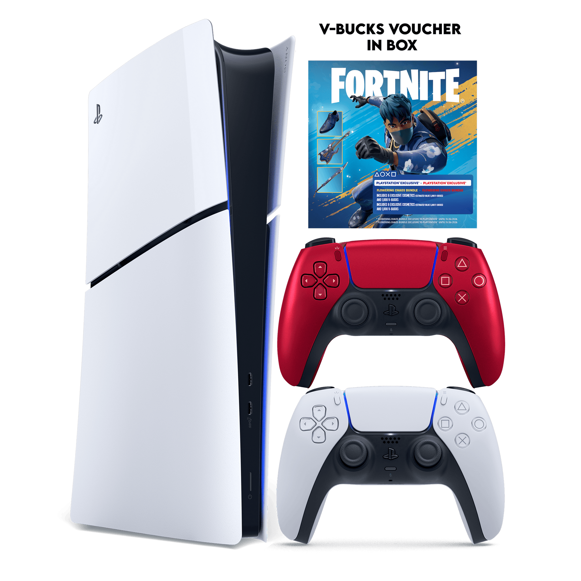PS5 Slim Digital+ Fortnite Flowering Chaos (Voucher) + PS5 Dual Sense Volcanic Red - KOODOO