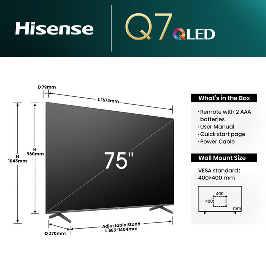 Hisense 75Q7N 75" 4K QLED 144Hz Smart TV Dolby Atmos