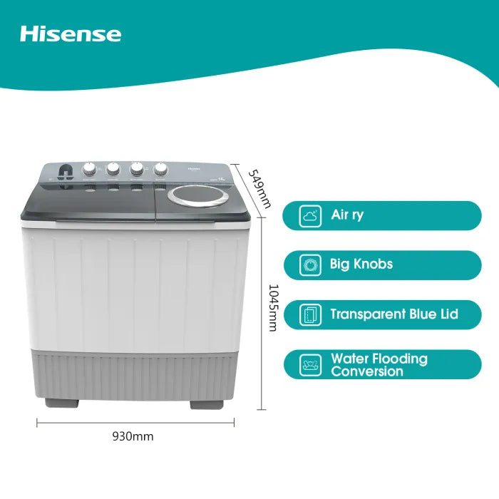 Hisense 16kg Twin Tub Washing Machine White WSDE163